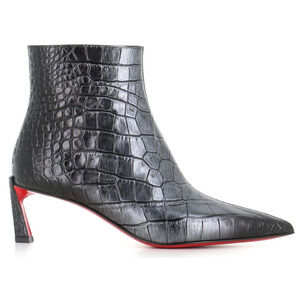 Christian Louboutin Condora Booty 55 Black Silver Croc Ali Ankle Heel Boot 38